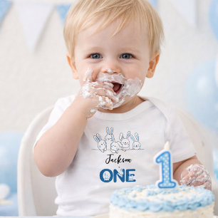 Schattige Blauwe Konijn Jongen Eerste Verjaardag  Romper