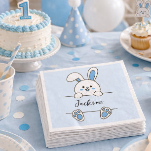 Schattige Blauwe Konijn Jongen Eerste Verjaardag Servet