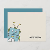 Schattige Blauwe Met de Hand Getekende Robot Notitiekaartje (Voorkant / Achterkant)