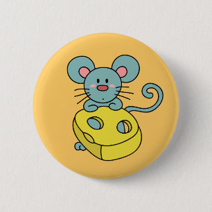 Schattige Blauwe Muis met Gele Kaas Ronde Button 5,7 Cm
