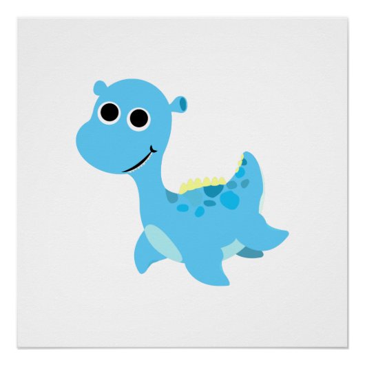 Schattige Blauwe Nessie Poster (Voorkant)