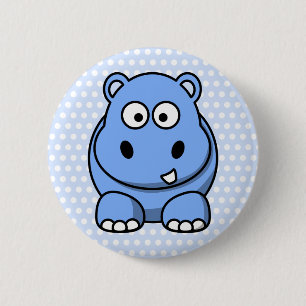 Schattige Blauwe Nijlpaard Ronde Button 5,7 Cm