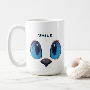 Schattige Blauwe Ogen Kat Gezicht Schattig Kawaii Koffiemok