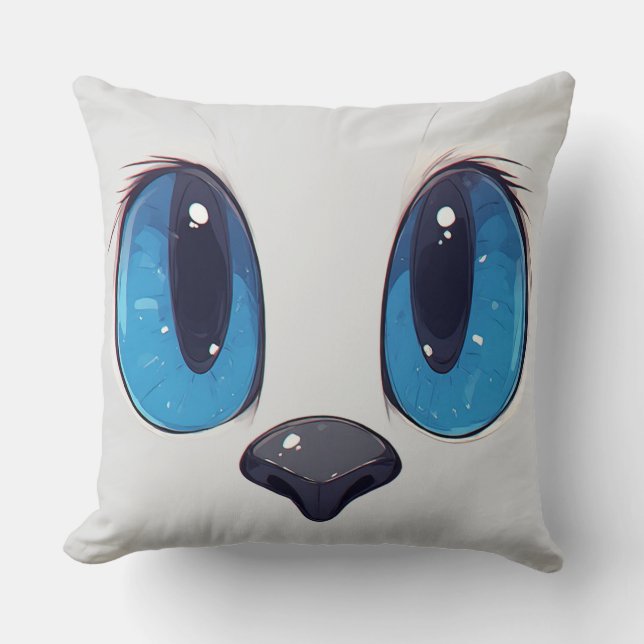 Schattige Blauwe Ogen Kat Gezicht Schattig Kawaii  Kussen (Voorkant)
