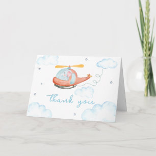Schattige Blauwe Olifant Helikopter Baby Shower Bedankkaart