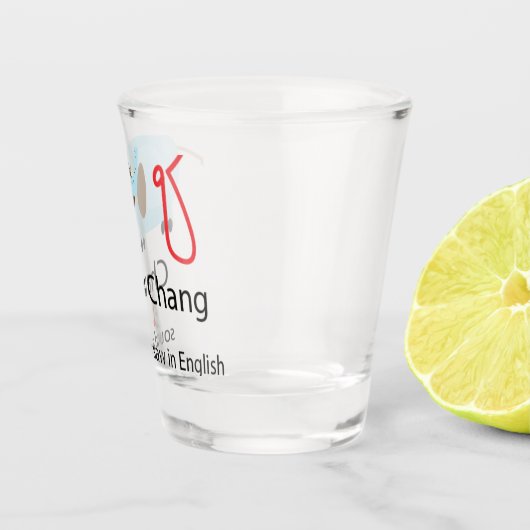 schattige blauwe olifant met Thaise tekst borrelgl Shot Glas (Rechts)