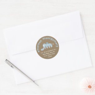 Schattige Blauwe Olifant Nieuwe Baby Geboorte Reto Ronde Sticker