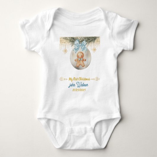 Schattige blauwe peperkoekjongen Mijn eerste kerst Romper (Voorkant)