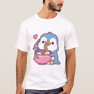 Schattige Blauwe Pinguïn Houdt Van Het Eten Van Ra T-shirt