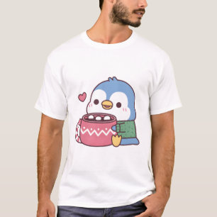 Schattige Blauwe Pinguïn Houdt van Warme Chocolade T-shirt