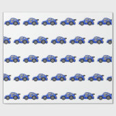 Schattige blauwe raceauto - Kies achtergrondkleur Cadeaupapier (Vlak)