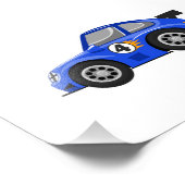 Schattige blauwe raceauto - Kies achtergrondkleur Foto Afdruk (Hoek)