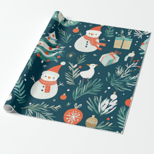 Schattige blauwe sneeuwman winter cadeau cadeaupapier