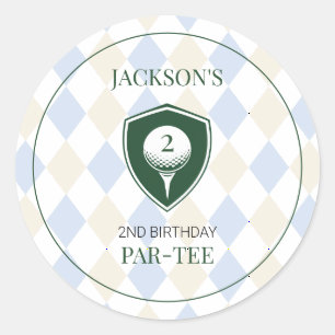 Schattige Blauwe Sport Jongens Golf 2de Verjaardag Ronde Sticker