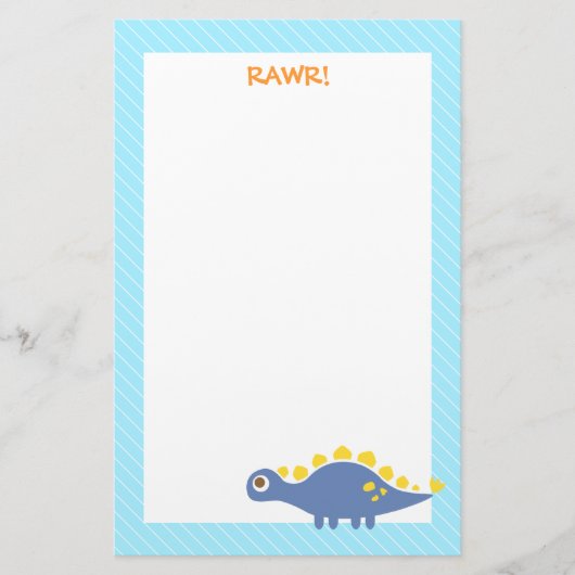 Schattige Blauwe Stegosaurus Dinosaurus Voor Kinde Briefpapier (Voorkant)