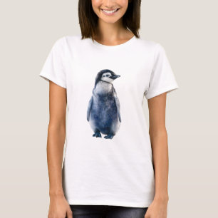 Schattige Blauwe Sterrenstelsel Waterverf Pinguïn T-shirt
