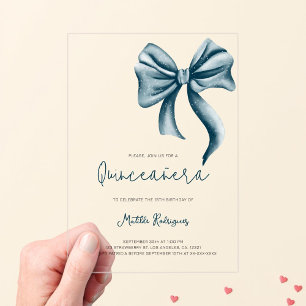 Schattige Blauwe Strik Meisjesachtige Quinceanera  Acryl Uitnodigingen