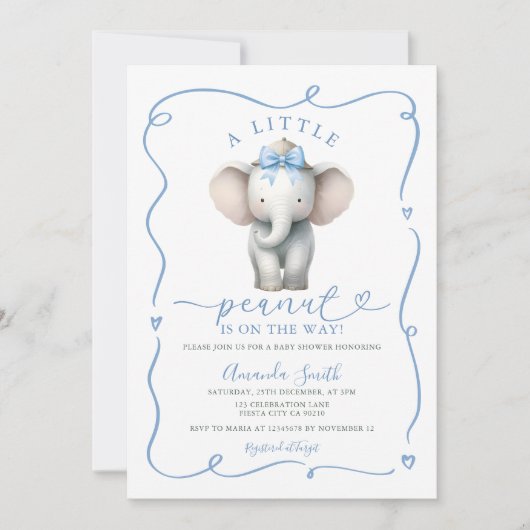 Schattige Blauwe Strik Olifant Pinda Baby Borrel  Kaart (Voorkant)