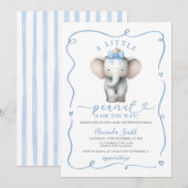 Schattige Blauwe Strik Olifant Pinda Baby Borrel  Kaart (Voorkant / Achterkant)