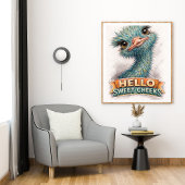 Schattige Blauwe Struisvogel Schets – “Hallo Lieve Poster