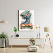 Schattige Blauwe Struisvogel Schets – “Hallo Lieve Poster