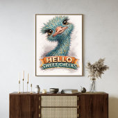 Schattige Blauwe Struisvogel Schets – “Hallo Lieve Poster