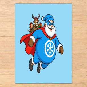 Schattige Blauwe Superhelden Kerstman Kerst Sticke Acryl Uitnodigingen