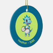 Schattige blauwe tennisdinosaurus keramisch ornament (Rechts)