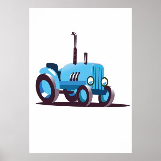 Schattige Blauwe Tractor Poster (Voorkant)