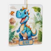 Schattige Blauwe Trex Dinosaurus Persoonlijk Keramisch Ornament (Rechts)