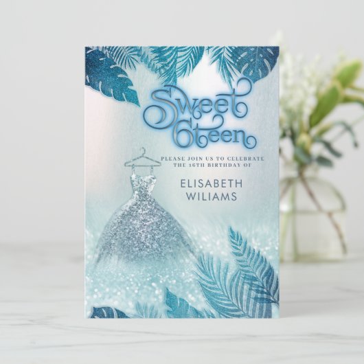 Schattige blauwe tropische bladeren zoet 16 kaart (Staand voorkant)