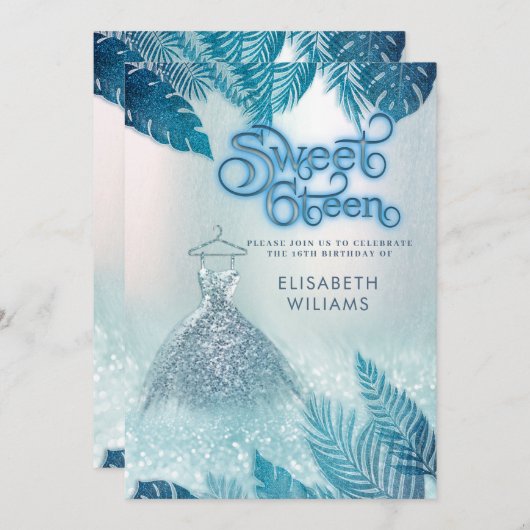 Schattige blauwe tropische bladeren zoet 16 kaart (Voorkant / Achterkant)