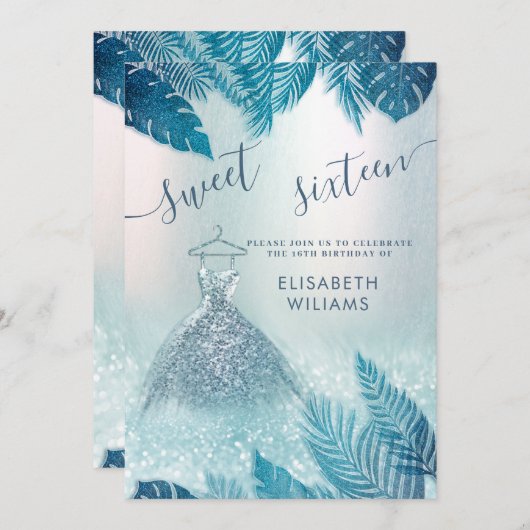 Schattige blauwe tropische bladeren zoet 16 kaart (Voorkant / Achterkant)