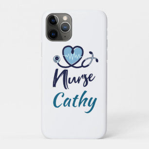 Schattige Blauwe Verpleegster Hart Personaliseer Case-Mate iPhone Case