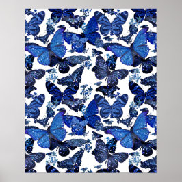 schattige blauwe vlinders met glitter poster