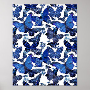 schattige blauwe vlinders met glitter poster