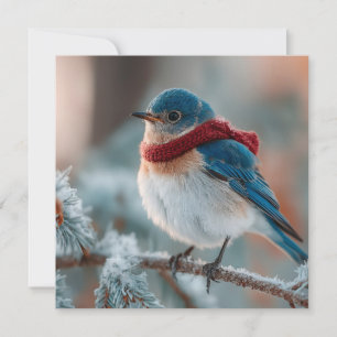 Schattige Blauwe Vogel in een Sjaal  Feestdagenkaart