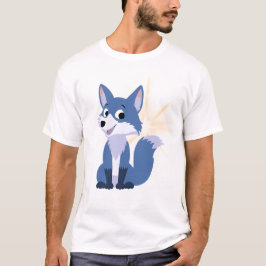 Schattige Blauwe Vos Cartoon met Glans T-shirt
