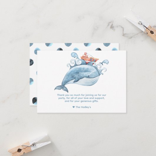 Schattige Blauwe Walvis Dank Je Kaart (Voorkant / Achterkant in situ)
