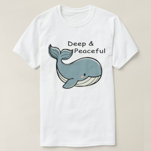 Schattige Blauwe Walvis Diep & Vreedzaam T-shirt (Design voorkant)