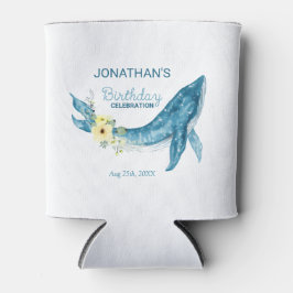 Schattige Blauwe Walvis Geel Bloemen Verjaardagsfe Blikjeskoeler