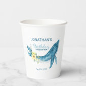 Schattige Blauwe Walvis Geel Bloemen Verjaardagsfe Papieren Bekers (Achterkant)