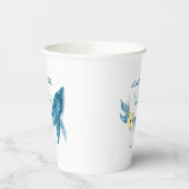 Schattige Blauwe Walvis Geel Bloemen Verjaardagsfe Papieren Bekers (Links)