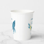 Schattige Blauwe Walvis Geel Bloemen Verjaardagsfe Papieren Bekers (Rechts)