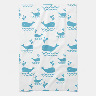 Schattige Blauwe Walvis Naadloos Oceaanpatroon (1) Theedoek