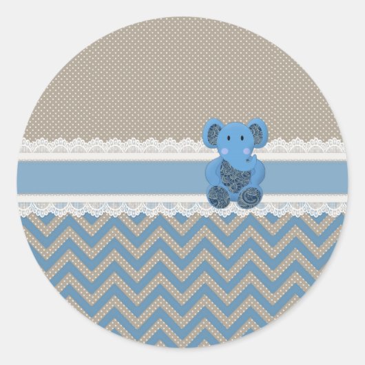 Schattige blauwe witte rode paisleys olifant ronde sticker (Voorkant)