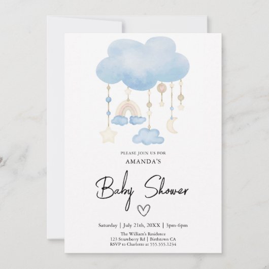 Schattige Blauwe wolk Jongens Baby Shower  Kaart (Voorkant)