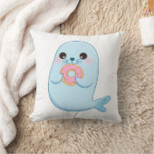 Schattige Blauwe Zeehond met Donut Kussen – Kawaii (Deken)