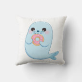Schattige Blauwe Zeehond met Donut Kussen – Kawaii (Achterkant)