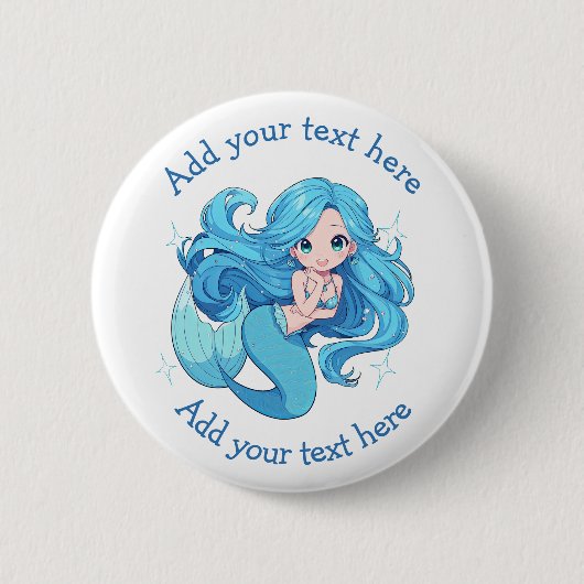Schattige Blauwe Zeemeermin Gepersonaliseerd Ronde Button 5,7 Cm (Voorkant)